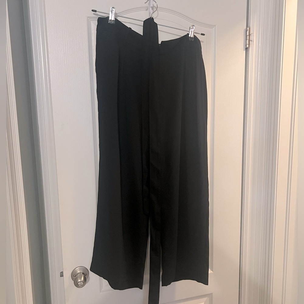 Plus Size Cropped Dress Pants with a fabric tie belt